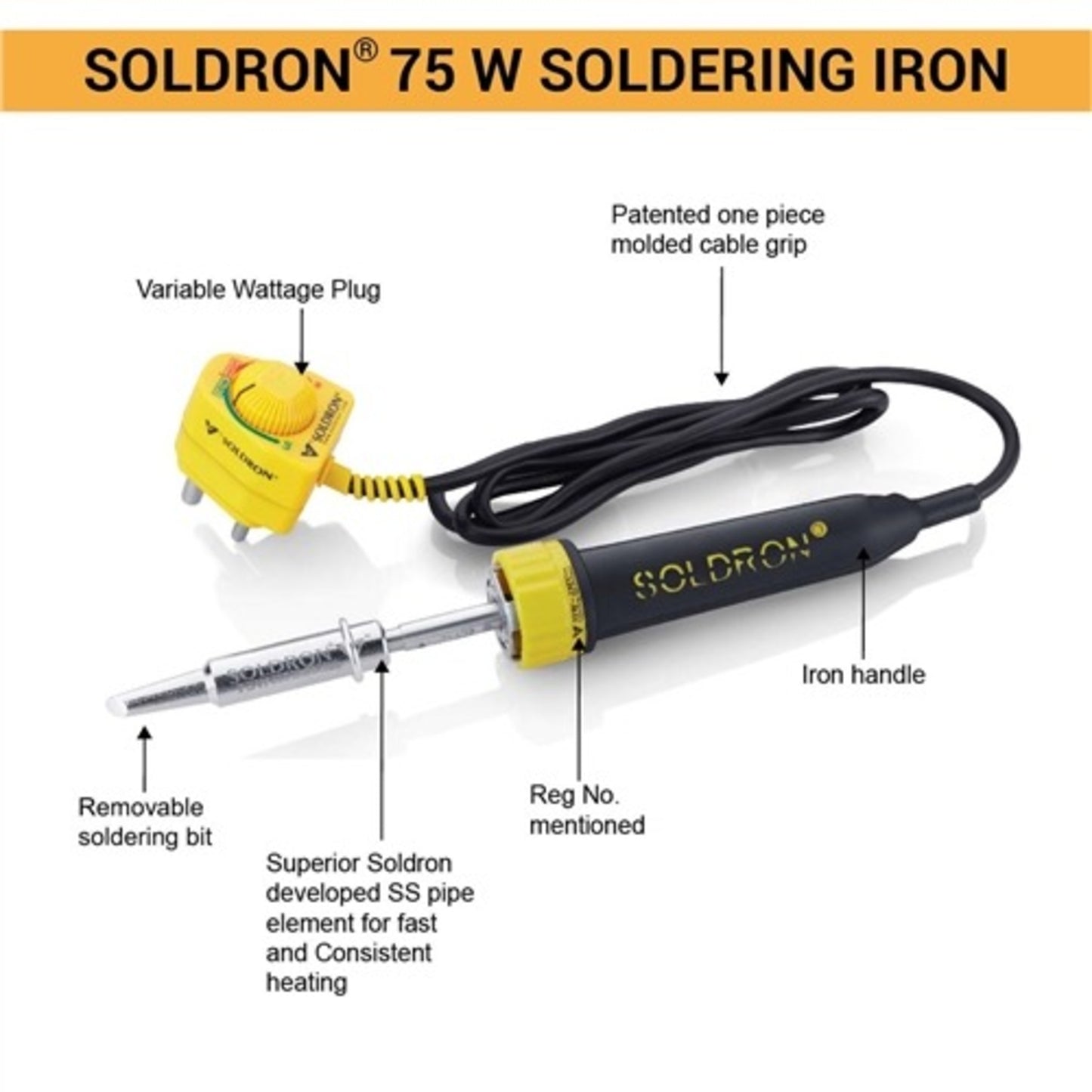 Soldron 75w Plug Variable Wattage Soldering Iron SI35-75A