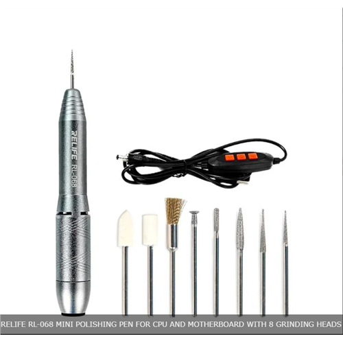 RELIFE Mini Polishing Pen for CPU and Motherboard Repair Screen Polishing With 8 Grinding Heads