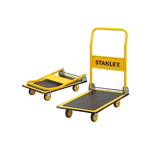 Stanley PC527 Platform Trolley with 150 kg Capacity, Steel Portable Foldable Multi-Functional Dolly Push Cart with 360 Degree Swivel Wheels, Yellow Colour, (73.5 x 47 x 83 cm)